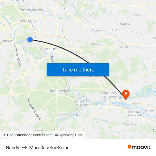 Nandy to Marolles-Sur-Seine map