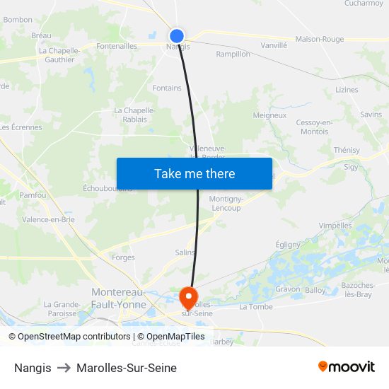 Nangis to Marolles-Sur-Seine map
