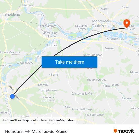 Nemours to Marolles-Sur-Seine map