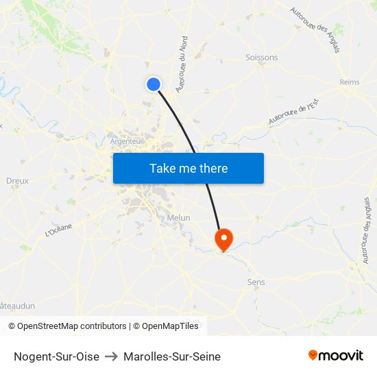 Nogent-Sur-Oise to Marolles-Sur-Seine map