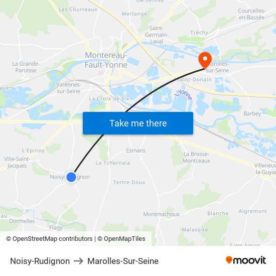 Noisy-Rudignon to Marolles-Sur-Seine map