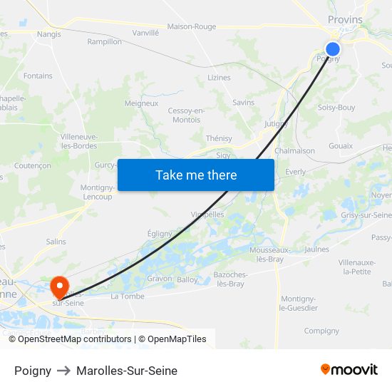 Poigny to Marolles-Sur-Seine map