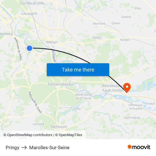 Pringy to Marolles-Sur-Seine map