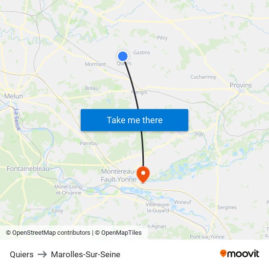 Quiers to Marolles-Sur-Seine map