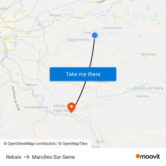 Rebais to Marolles-Sur-Seine map