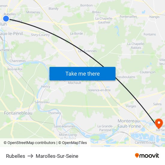 Rubelles to Marolles-Sur-Seine map