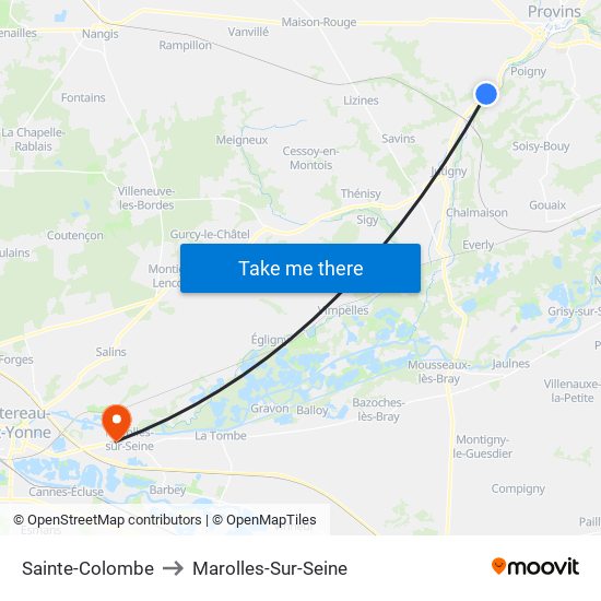 Sainte-Colombe to Marolles-Sur-Seine map