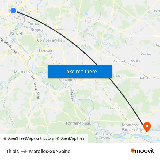 Thiais to Marolles-Sur-Seine map