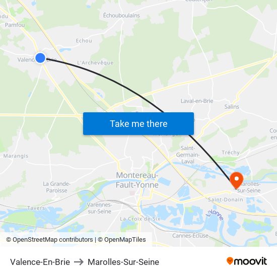 Valence-En-Brie to Marolles-Sur-Seine map