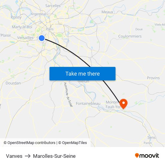Vanves to Marolles-Sur-Seine map