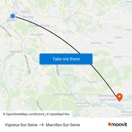 Vigneux-Sur-Seine to Marolles-Sur-Seine map