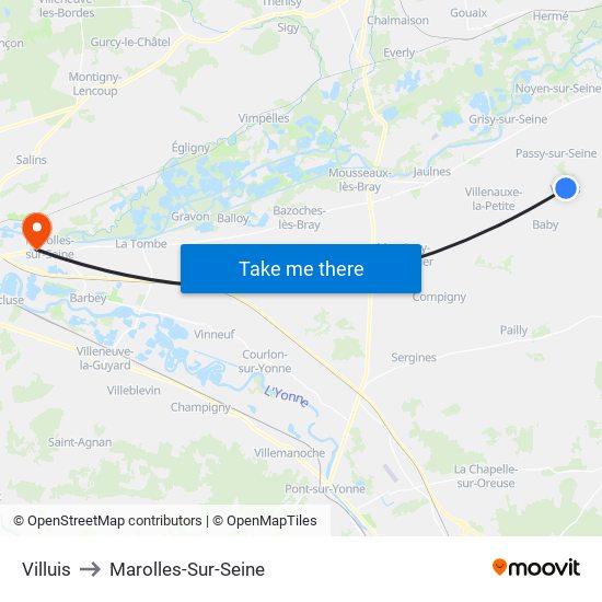 Villuis to Marolles-Sur-Seine map