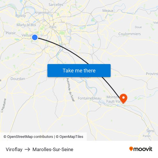 Viroflay to Marolles-Sur-Seine map