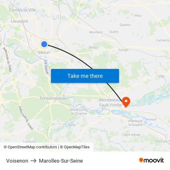 Voisenon to Marolles-Sur-Seine map