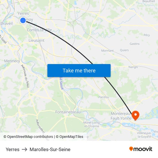 Yerres to Marolles-Sur-Seine map