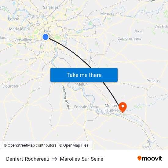Denfert-Rochereau to Marolles-Sur-Seine map