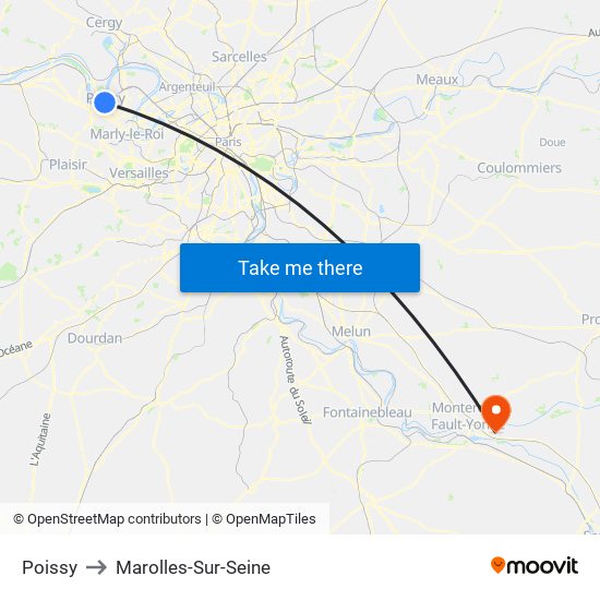 Poissy to Marolles-Sur-Seine map