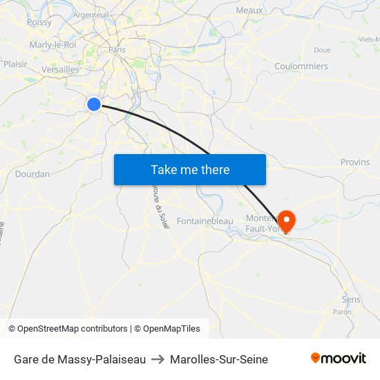 Gare de Massy-Palaiseau to Marolles-Sur-Seine map