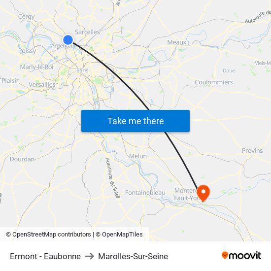 Ermont - Eaubonne to Marolles-Sur-Seine map