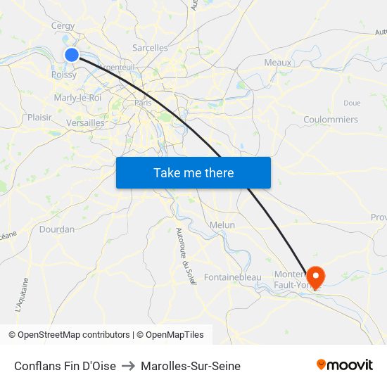 Conflans Fin D'Oise to Marolles-Sur-Seine map