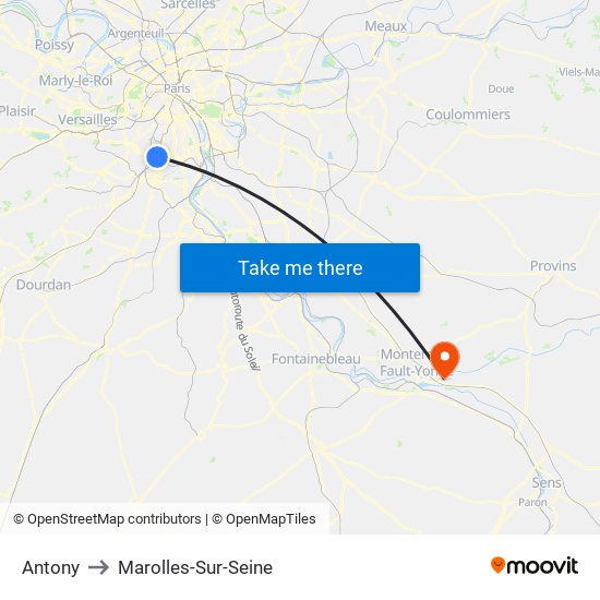 Antony to Marolles-Sur-Seine map