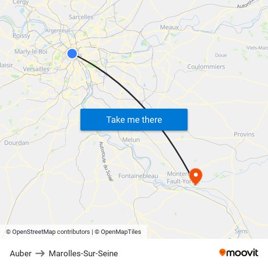 Auber to Marolles-Sur-Seine map