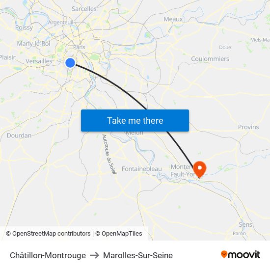 Châtillon-Montrouge to Marolles-Sur-Seine map