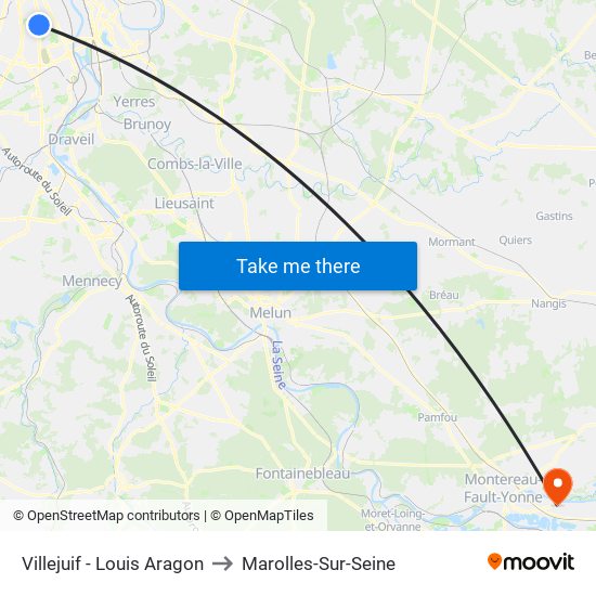 Villejuif - Louis Aragon to Marolles-Sur-Seine map