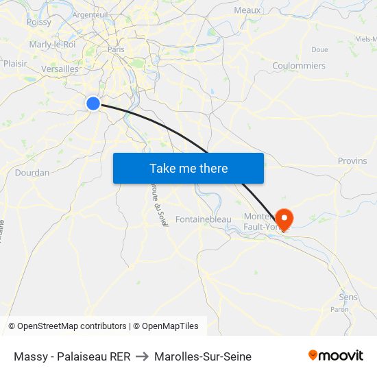 Massy - Palaiseau RER to Marolles-Sur-Seine map