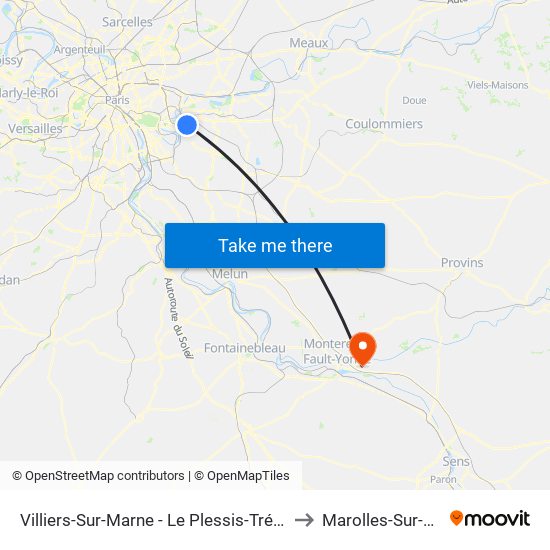 Villiers-Sur-Marne - Le Plessis-Trévise RER to Marolles-Sur-Seine map