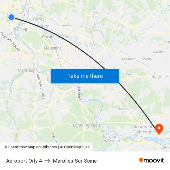Aéroport Orly 4 to Marolles-Sur-Seine map