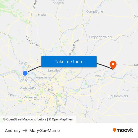 Andresy to Mary-Sur-Marne map
