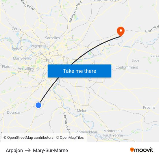 Arpajon to Mary-Sur-Marne map