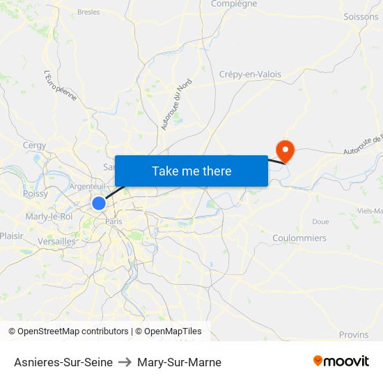Asnieres-Sur-Seine to Mary-Sur-Marne map