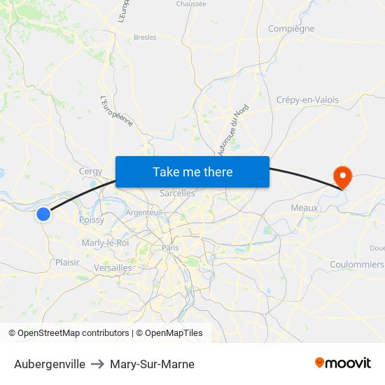 Aubergenville to Mary-Sur-Marne map