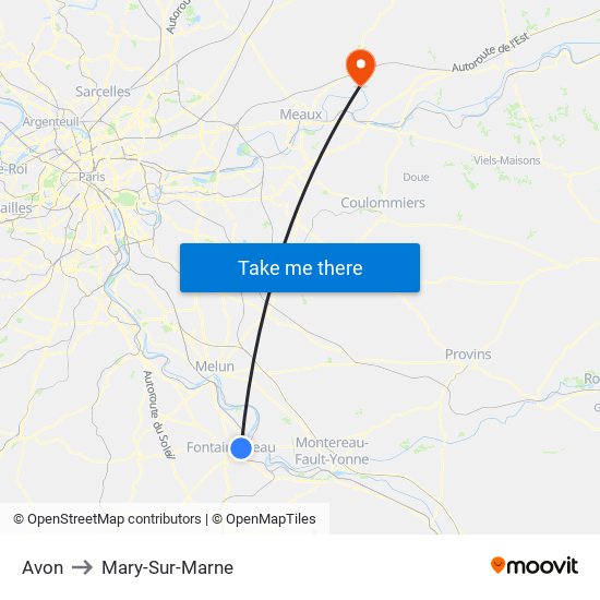 Avon to Mary-Sur-Marne map