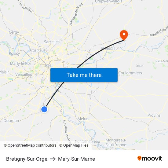 Bretigny-Sur-Orge to Mary-Sur-Marne map