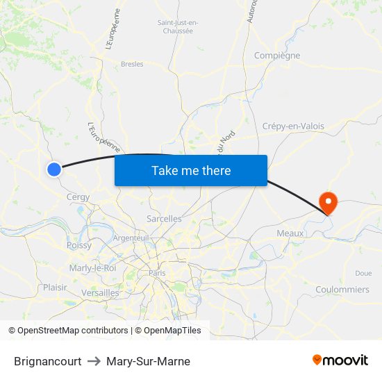 Brignancourt to Mary-Sur-Marne map