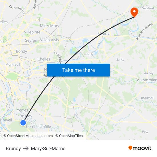 Brunoy to Mary-Sur-Marne map