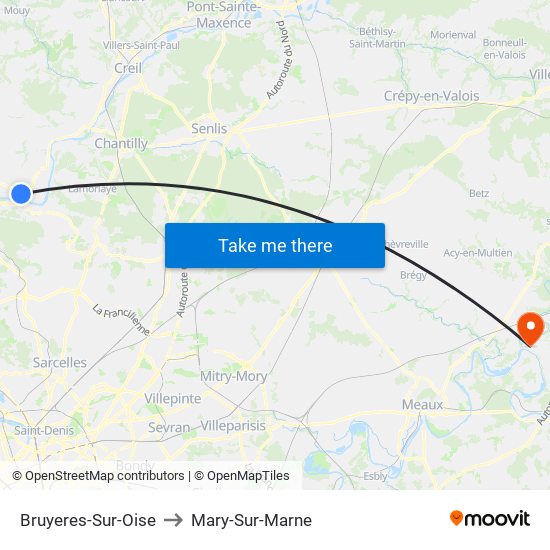 Bruyeres-Sur-Oise to Mary-Sur-Marne map