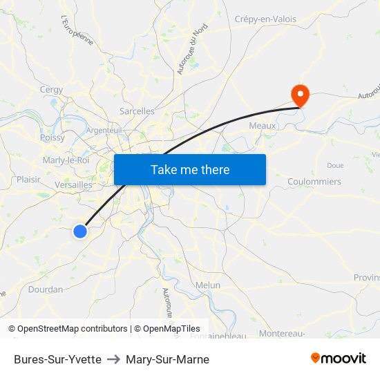 Bures-Sur-Yvette to Mary-Sur-Marne map