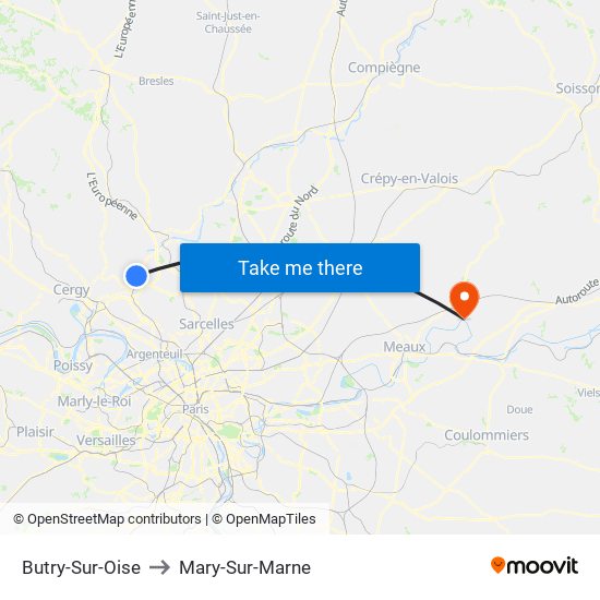 Butry-Sur-Oise to Mary-Sur-Marne map