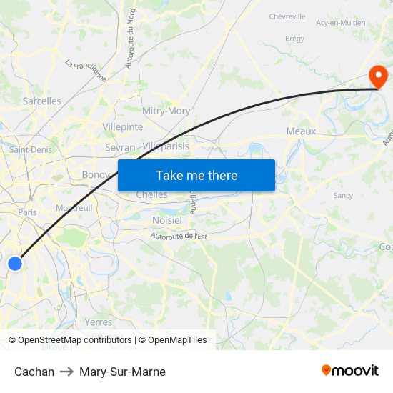 Cachan to Mary-Sur-Marne map