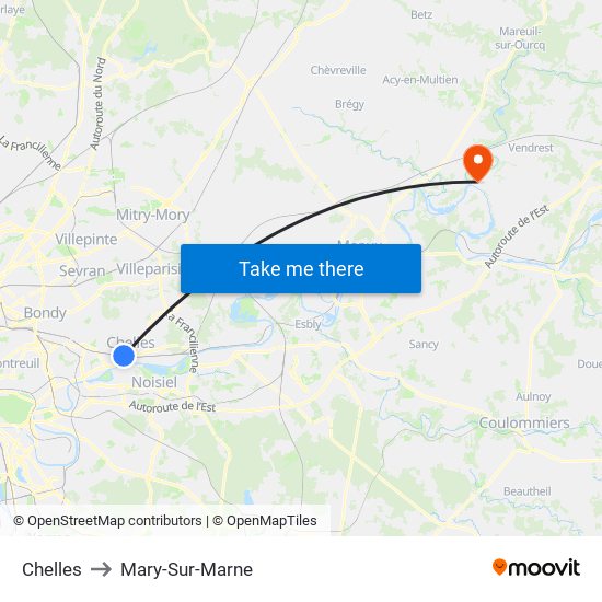 Chelles to Mary-Sur-Marne map