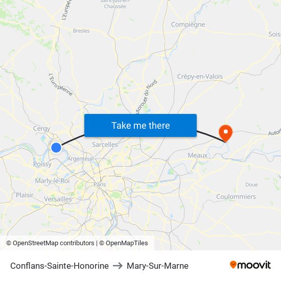 Conflans-Sainte-Honorine to Mary-Sur-Marne map