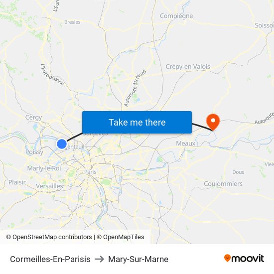 Cormeilles-En-Parisis to Mary-Sur-Marne map