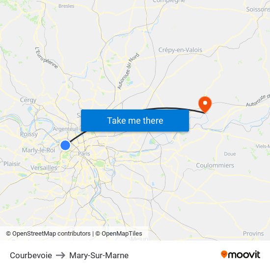 Courbevoie to Mary-Sur-Marne map