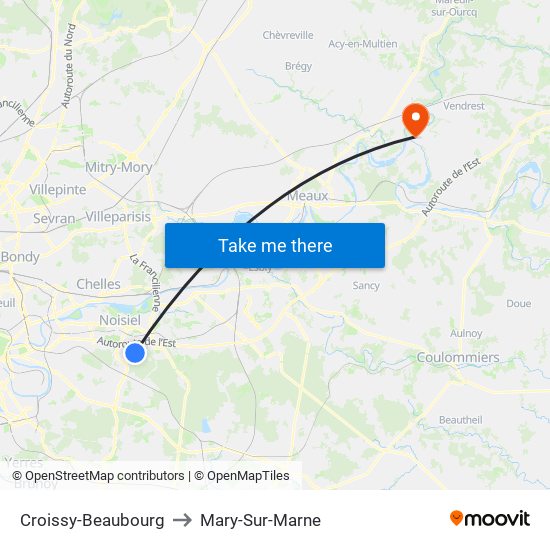 Croissy-Beaubourg to Mary-Sur-Marne map