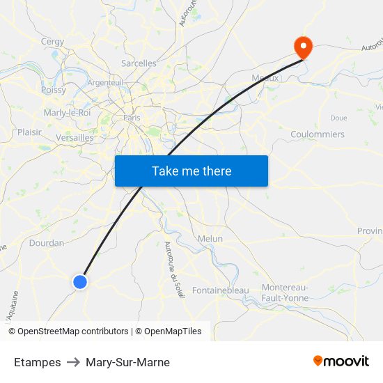 Etampes to Mary-Sur-Marne map