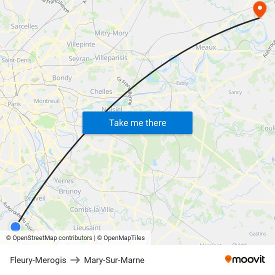Fleury-Merogis to Mary-Sur-Marne map